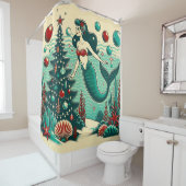 "Whimsical Mermaid Holiday Scene" Douchegordijn (In situ)