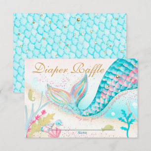Whimsical Mermaid Meisje Baby shower Luier Raffle Bedankkaart