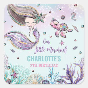 Whimsical Mermaid under the Zee Birthday Party Vierkante Sticker