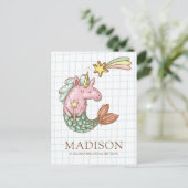 Whimsical Mermaid Unicorn Birthday Invitation Uitnodiging Briefkaart (Staand voorkant)