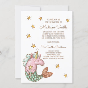 Whimsical Mermaid Unicorn Stars Baptisme Invitatio
