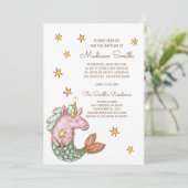 Whimsical Mermaid Unicorn Stars Baptisme Invitatio (Staand voorkant)