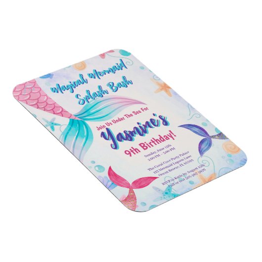 Whimsical Mermaid Verjaardag Uitnodiging Keepsake Magneet (Rechterzijde)