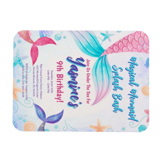 Whimsical Mermaid Verjaardag Uitnodiging Keepsake Magneet (Horizontaal)