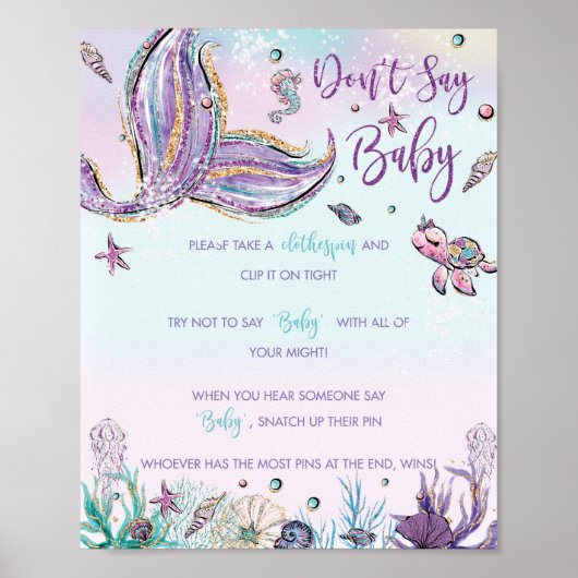 Whimsical Mermaid Zeg niet dat Baby shower Game Si Poster (Voorkant)
