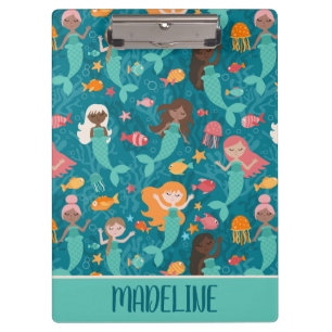 Whimsical Mermaids under the Zee Blauwgroen Klembord