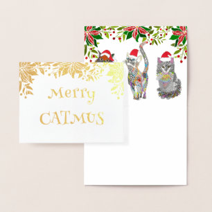 Whimsical Merry Catmus Cats kerstkaarten Folie Kaarten