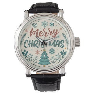 Whimsical Merry Christmas Sticker, feestelijke vak Horloge
