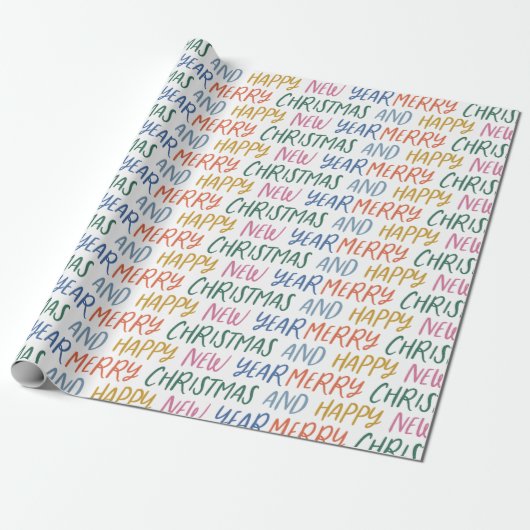 Whimsical Merry Happy Nieuwjaar Rainbow Cadeaupapier (Uitgerold)