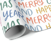 Whimsical Merry Happy Nieuwjaar Rainbow Cadeaupapier (Rol Hoek)