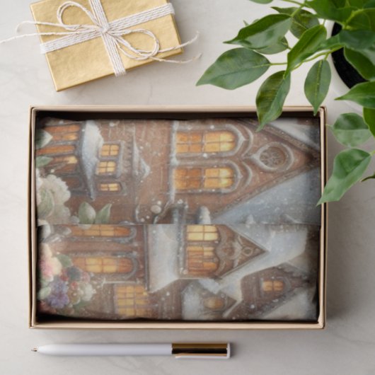 Whimsical Mice Rustic Snowy Village Decoupage Tissuepapier (Geschenk)