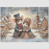 Whimsical Mice Rustic Snowy Village Decoupage Tissuepapier (Voorkant)