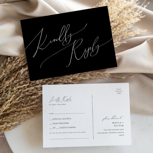 Whimsical Minimal Script | Black Song Request RSVP Briefkaart