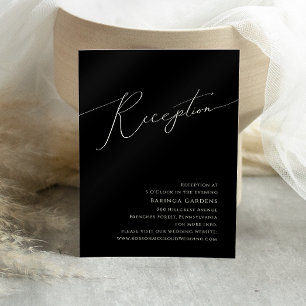 Whimsical Minimal Script Black Wedding Reception Informatiekaartje
