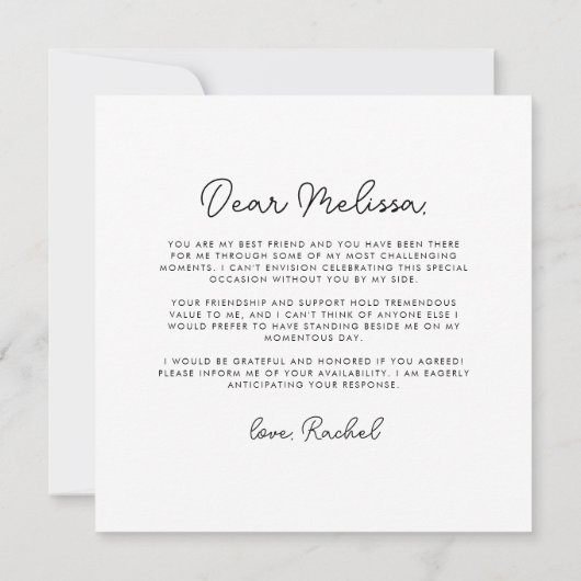 Whimsical Minimal Script Bridesmaid proposal Kaart (Achterkant)