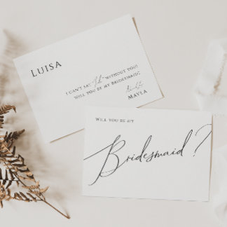 Whimsical Minimal Script Bridesmaid proposal Kaart