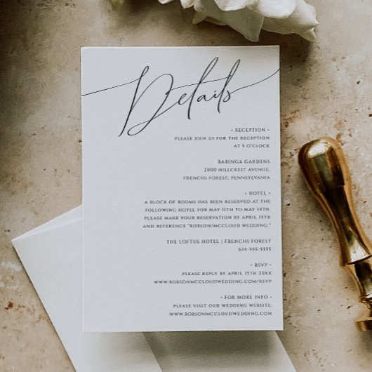 Whimsical Minimal Script Details Informatiekaartje