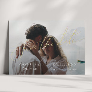 Whimsical Minimal Script Foto Save The Date Folie Uitnodiging