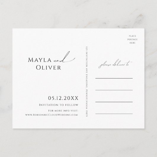Whimsical Minimal Script Full Photo Save the Date Uitnodiging Briefkaart (Achterkant)