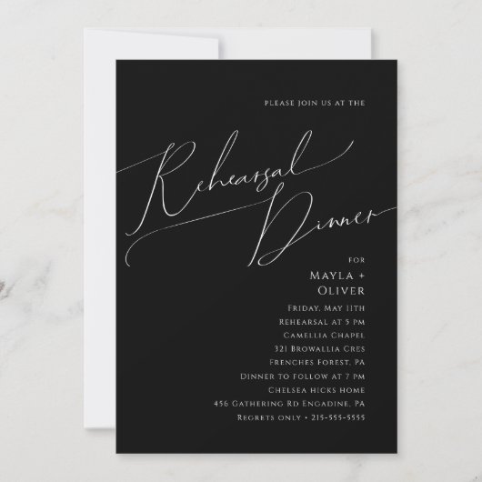 Whimsical Minimal Script | Zwart repetitief diner Kaart (Voorkant)