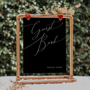 Whimsical Minimal Script Zwarte gastenboek handt Poster
