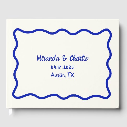 Whimsical Minimal Wavy Border Bold Blue Wedding Gastenboek (Voorkant)