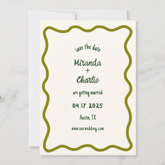 Whimsical minimale golvende rand handgeschreven Ca Save The Date (Voorkant)