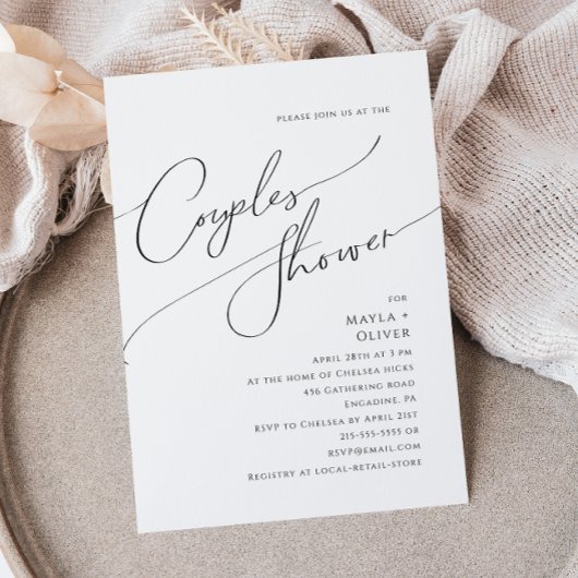 Whimsical Minimalist Script Couples Shower Kaart