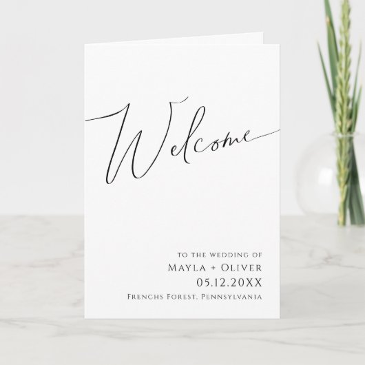Whimsical Minimalist Script Folded Wedding Program Programma (Voorkant)