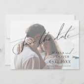 Whimsical Minimalist Script Light Faded foto Save The Date (Voorkant)