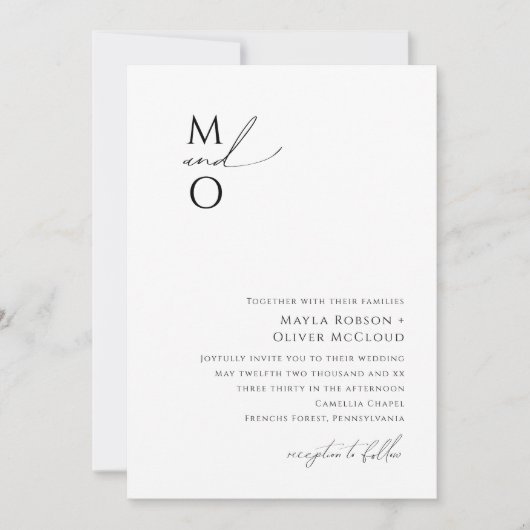 Whimsical Minimalist Script Monogram Weddenschap Kaart (Voorkant)