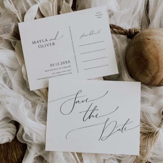 Whimsical Minimalist Script Save the Date Uitnodiging Briefkaart