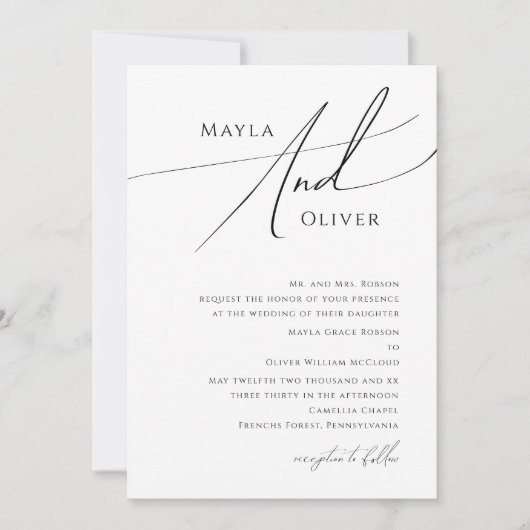 Whimsical Minimalist Script Traditional Wedding Kaart (Voorkant)