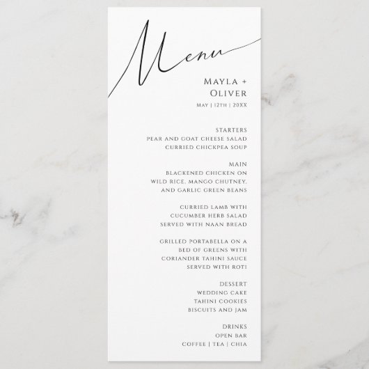 Whimsical Minimalist Script Weddenrennen Menu (Voorkant)