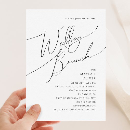 Whimsical Minimalist Script Wedding Brunch Kaart