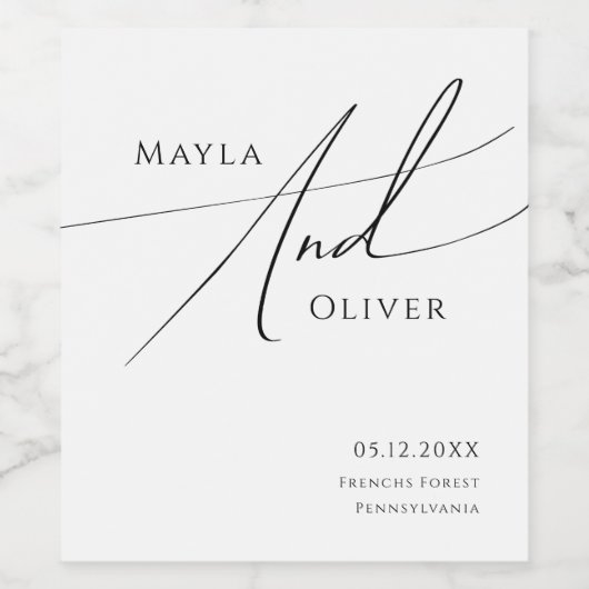 Whimsical Minimalist Script Wedding Wijn Etiket (Enkel label)