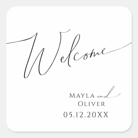 Whimsical-minimalistisch script | Welkom bruiloft Vierkante Sticker (Voorkant)