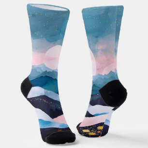 Whimsical Minimalistische Gold Mountain Waterverf Sokken