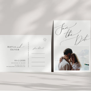 Whimsical Minimalistische Script Foto Save The Dat Uitnodiging Briefkaart
