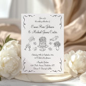 Whimsical Modern Hand getrokken bruiloft Kaart