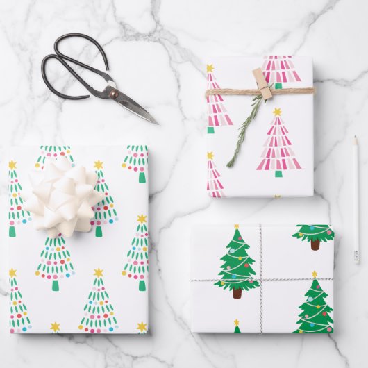 Whimsical Modern kerstboomset 3 Inpakpapier Vel (Voorkant)