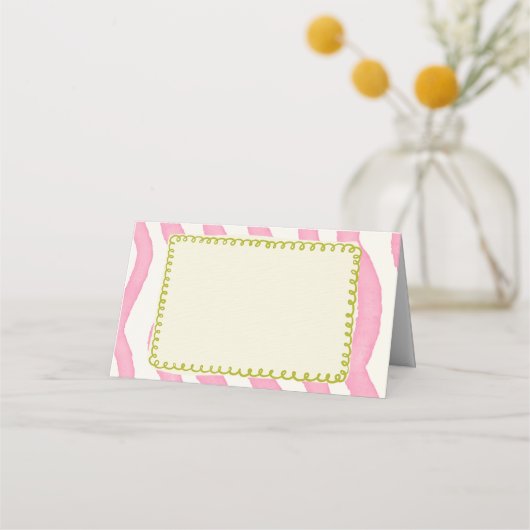 Whimsical Modern Roze & Groen Wedding Place Card (Voorkant)