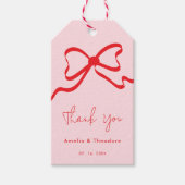 Whimsical Modern Roze Rode Boog Wedding Cadeaulabel (Voorkant)