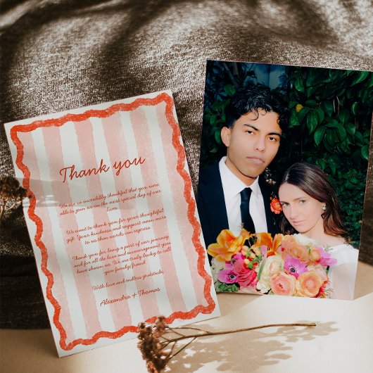 Whimsical Modern Roze & Rode bruiloft Dank u Kaart