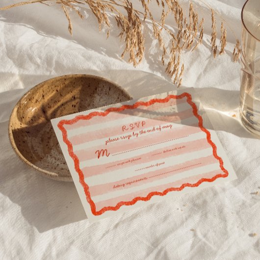 Whimsical Modern Roze & Rode bruiloft RSVP Kaart.