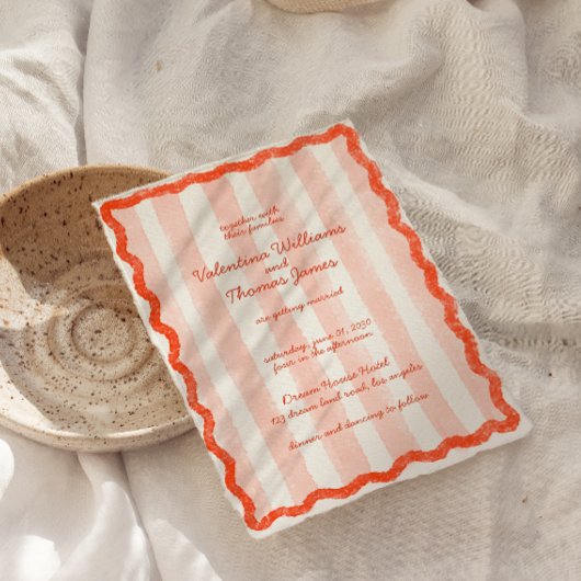 Whimsical Modern Roze & Rode bruiloft uitnodiging