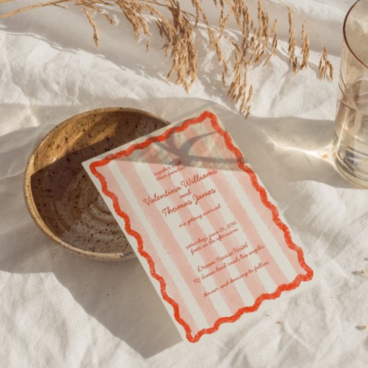 Whimsical Modern Roze & Rode bruiloft uitnodiging