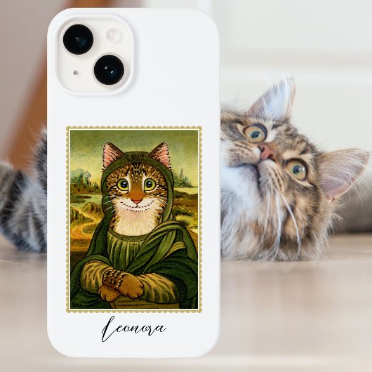 Whimsical Mona Lisa Cat Aangepaste Naam Case-Mate iPhone Case
