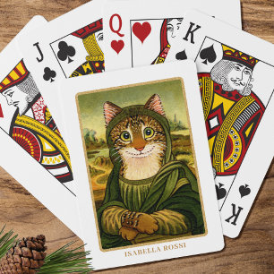 Whimsical Mona Lisa Cat Aangepaste Naam Pokerkaarten