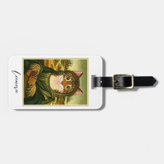 Whimsical Mona Lisa Cat Custom Bagagelabel (Voorkant horizontaal)